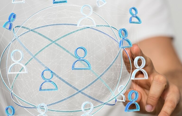 Man reaching towards network