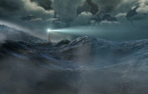 Stormy sea with lighthouse