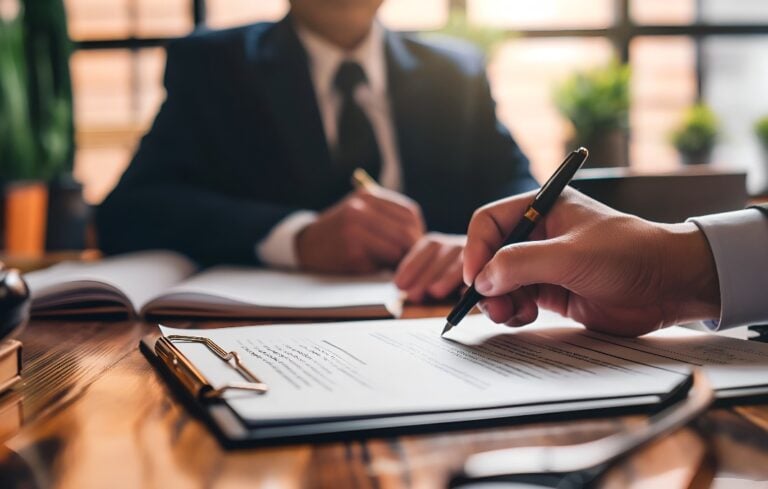 Two people working together at a desk.